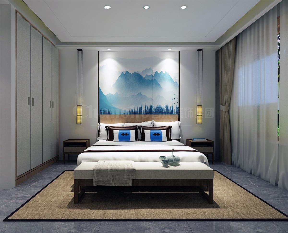 主臥貫穿、白色、灰色，加小許黑色融合的暖色調(diào)讓詩意棲居，少幾分濃墨重彩，多幾分雅致清寧，并在此感悟生命的智慧。內(nèi)心的平靜才能感悟到生活的大美，美不是符號，是一種心境，一份怡然，更是一份禪動。